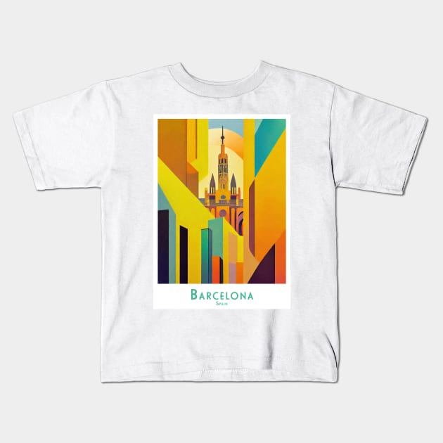 Barcelona Spain Geometric Splendor Kids T-Shirt by POD24